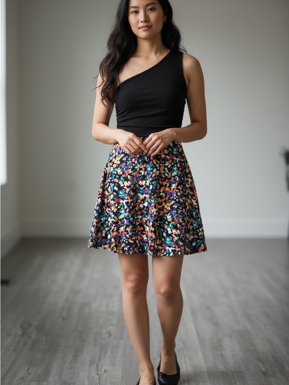 American Rag Black Multicolor Skater Dress